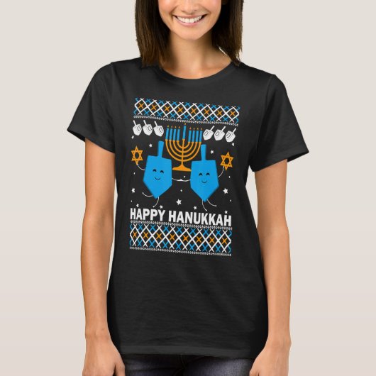 Happy Hanukkah Ugly Sweater Chanukah Jüdischer Chr T-Shirt (Vorderseite)