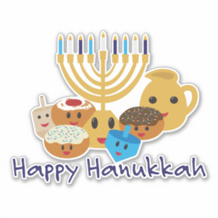 Happy Hanukkah und niedliche Hanukkah-Figuren Aufkleber