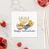 Happy Hanukkah und niedliche Hanukkah-Figuren Serviette (Beispiel)