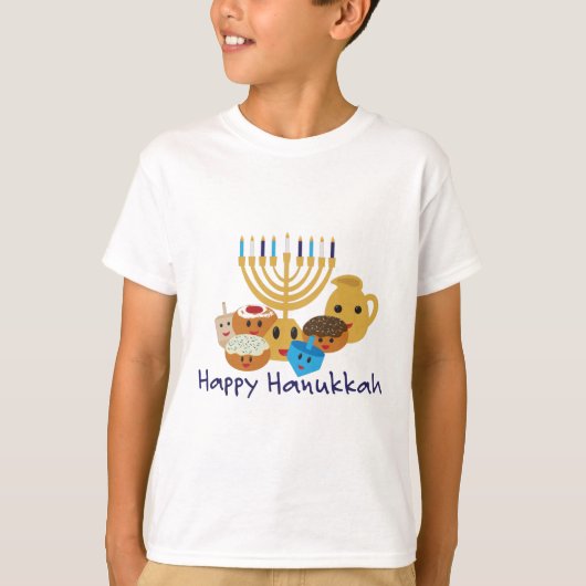 Happy Hanukkah und niedliche Hanukkah-Figuren T-Shirt (Vorderseite)