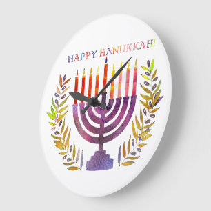 Happy Hanukkah Wall Clock Große Wanduhr