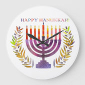 Happy Hanukkah Wall Clock Große Wanduhr (Vorderseite)