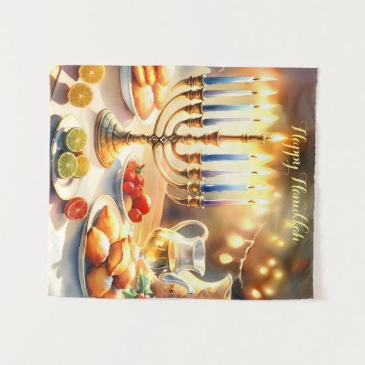 Happy Hanukkah Wandteppich (Vorderseite (Horizontal))