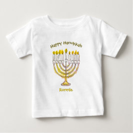 Happy Hanukkah Watercolor Bright Menorah Baby T-shirt