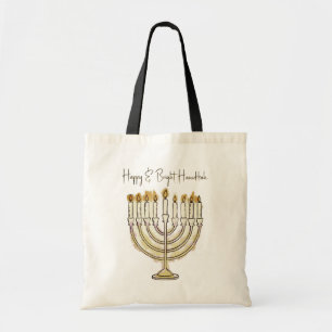 Happy Hanukkah Watercolor Bright Menorah Tragetasche