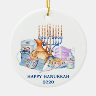 Happy Hanukkah Watercolor Covid 2020 Gesichtsmaske Keramik Ornament