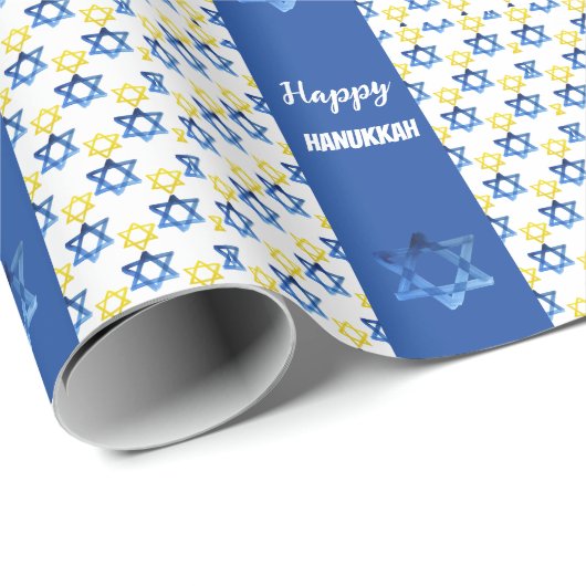Happy Hanukkah Watercolor David Stars Geschenkpapier (Rolleneckpunkt)