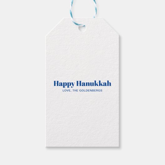Happy Hanukkah weiß blau einfachen minimalistische Geschenkanhänger (Vorderseite)