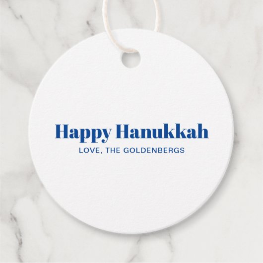 Happy Hanukkah Weiß-Blau-minimalistisch personalis Geschenkanhänger (Vorderseite)
