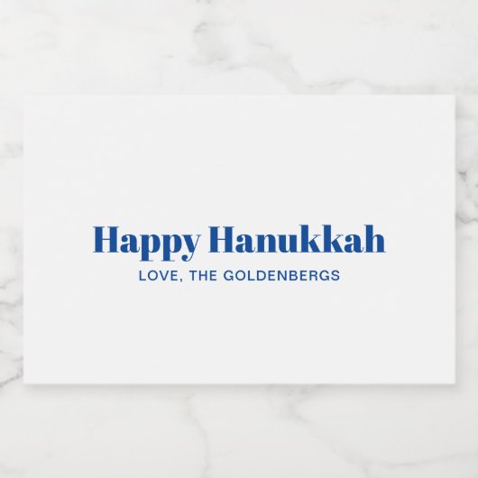 Happy Hanukkah Weiß-Blau-minimalistisch personalis Lebensmitteletikett (Einzelnes Label)