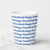 Happy Hanukkah weiß blaue moderne Typografie Pappbecher (Vorderseite)