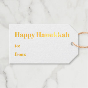 Happy Hanukkah weißes, minimalistisches Gold Geschenkanhänger