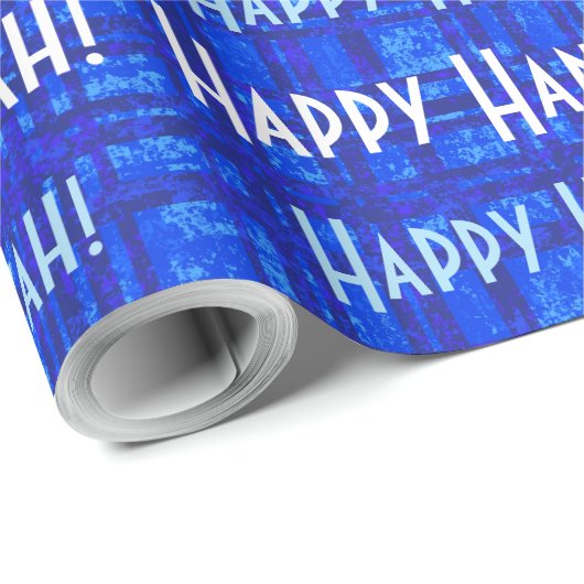 Happy Hanukkah White and Blue Kariert Wrapping Pap Geschenkpapier (Rolleneckpunkt)