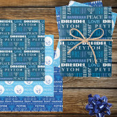 Happy Hanukkah White Blue Kinder Name Typografie Geschenkpapier Set