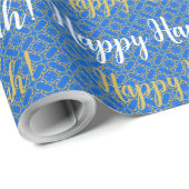 Happy Hanukkah White, Blue und Gold Geschenkpapier (Rolleneckpunkt)