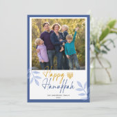 Happy Hanukkah White Foto Holiday Feiertagskarte (Stehend Vorderseite)