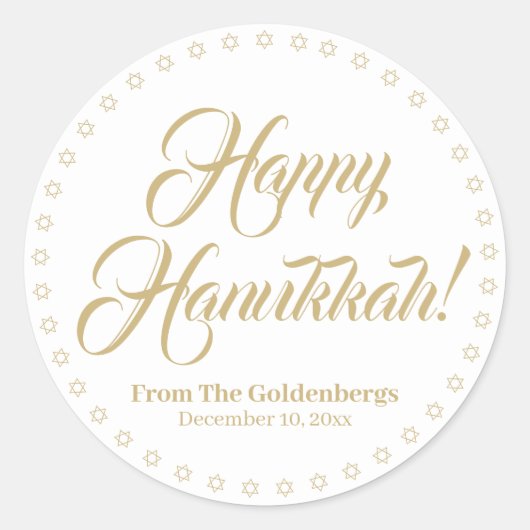 Happy Hanukkah White Gold Text Runder Aufkleber (Vorderseite)
