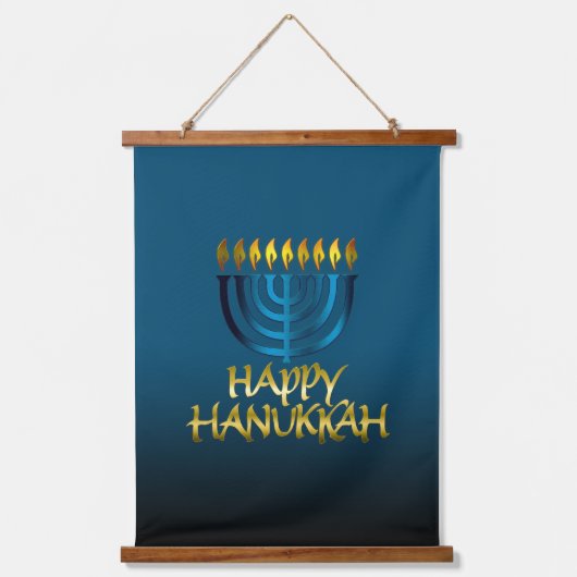 Happy Hanukkah Wood Topped Wall Tapestry Wandteppich Mit Holzrahmen (Vorderseite)