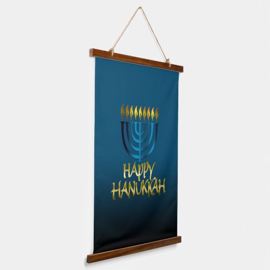 Happy Hanukkah Wood Topped Wall Tapestry Wandteppich Mit Holzrahmen (Gewinkelt)