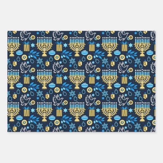 Happy Hanukkah Wrapping Paper Set 3 Geschenkpapier Set (Vorderseite)