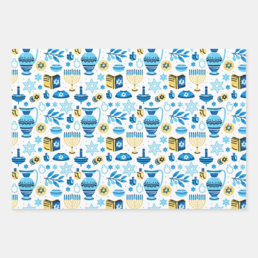 Happy Hanukkah Wrapping Paper Set 3 Geschenkpapier Set (Vorderseite)