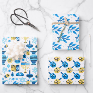 Happy Hanukkah Wrapping Paper Set 3 Geschenkpapier Set