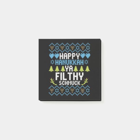 Happy Hanukkah Ya Filthy Schmuck Jewish Sweater Post-it Klebezettel (Vorderseite)
