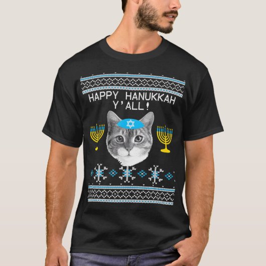 Happy Hanukkah Y'all Cat Ugly Hanukkah T-Shirt (Vorderseite)