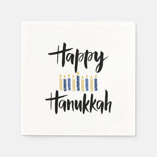 Happy Hanukkah Yellow Blue Candles Serviette (Vorderseite)