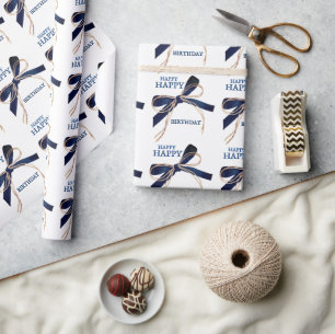 Happy Happy Birthday Kraft Blau Bows Verpackungspa Geschenkpapier