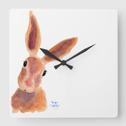 Happy Hare ' Jim Jam' by Shirley MacArthur Quadratische Wanduhr (Vorderseite)
