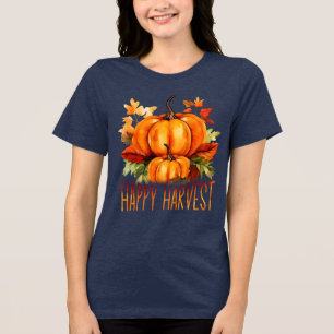 "Happy Harvest" Aquarell Pumpkin & Herbstlaubs Tri-Blend Shirt