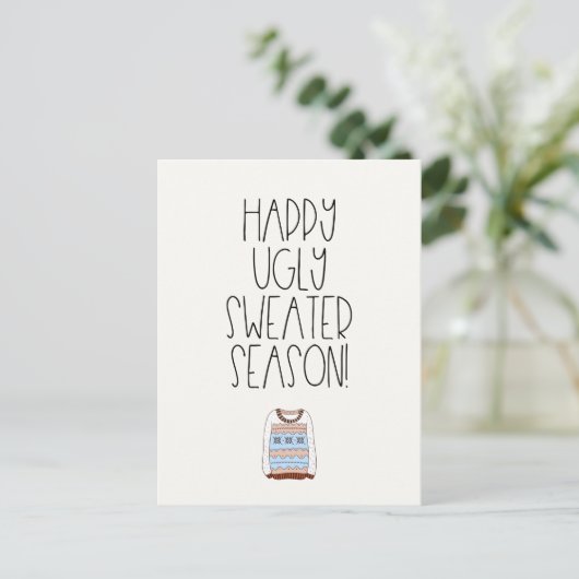 Happy hässliche Pullover-Saison Postkarte (Stehend Vorderseite)