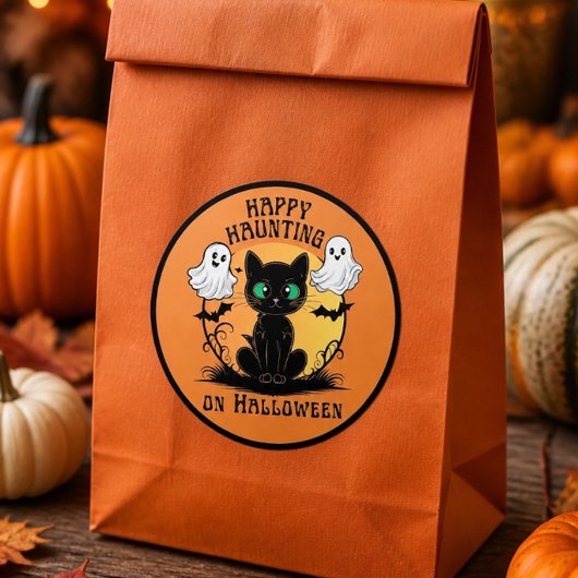 Happy Haunting Black Cat Halloween Sticker