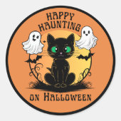 Happy Haunting Black Cat Halloween Sticker (Vorderseite)