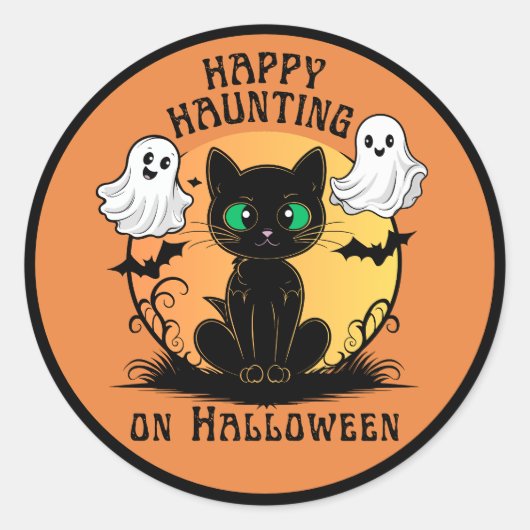 Happy Haunting Black Cat Halloween Sticker (Vorderseite)