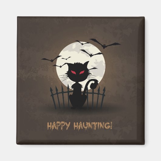 Happy Haunting Black Cat Magnet (Vorne)