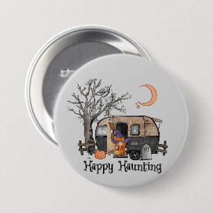 Happy Haunting Halloween Camper Spooky Hexe Button