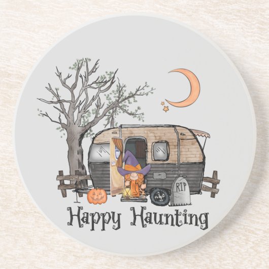 Happy Haunting | Halloween Camper | Spooky Hexe Getränkeuntersetzer (Vorne)