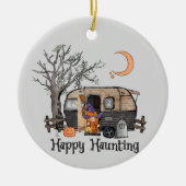 Happy Haunting | Halloween Camper | Spooky Hexe Keramik Ornament (Vorne)