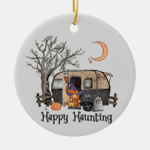 Happy Haunting   Halloween Camper   Spooky Hexe Keramik Ornament