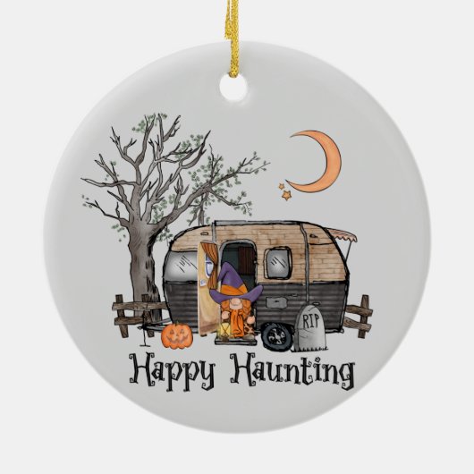 Happy Haunting | Halloween Camper | Spooky Hexe Keramik Ornament (Hinten)