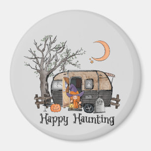 Happy Haunting Halloween Camper Spooky Hexe Magnet
