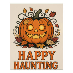 Happy Haunting - Halloween Pumpkin Poster 📝 Opis