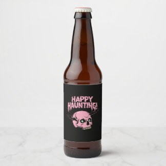 Happy Haunting Pink Skull Wine Bottle Label Bierflaschenetikett
