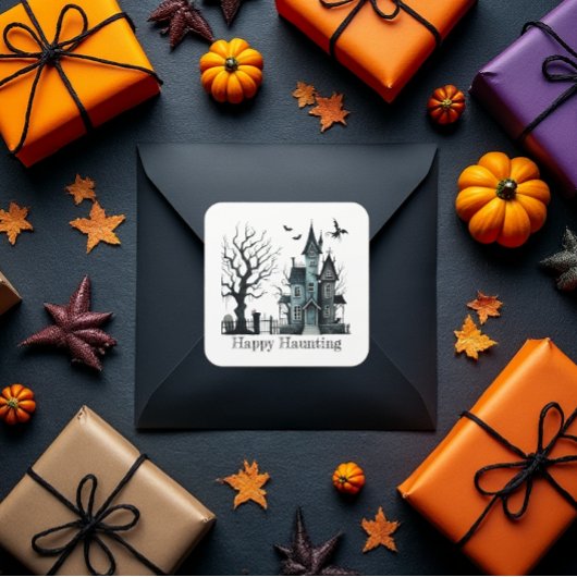 Happy Haunting Quadratischer Aufkleber