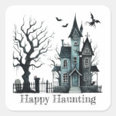 Happy Haunting Quadratischer Aufkleber (Vorderseite)