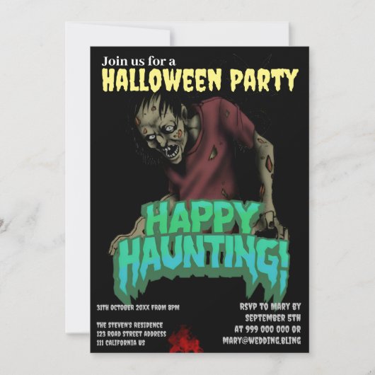 Happy Haunting Zombie Halloween-Party Einladung (Vorderseite)