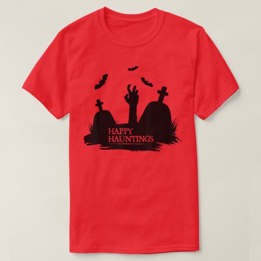 Happy Hauntings Halloween Kostümfriedhof mit B T-Shirt (Design vorne)