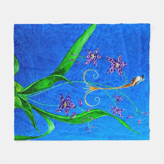 Happy Hawaiian Orchid Bird Fleecedecke (Vorderseite (Horizontal))